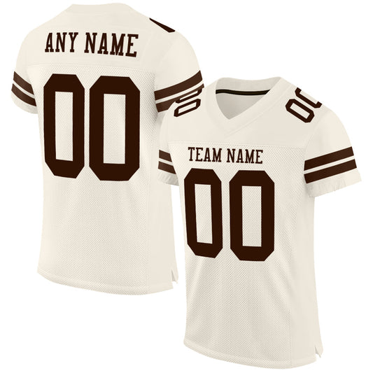 Custom Cream Brown Mesh Authentic Football Jersey - Main View