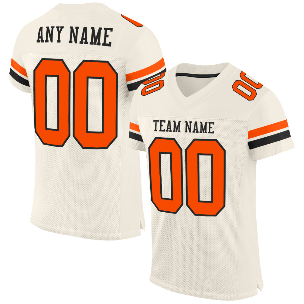 Custom Cream Orange-Black Mesh Authentic Football Jersey - Main View