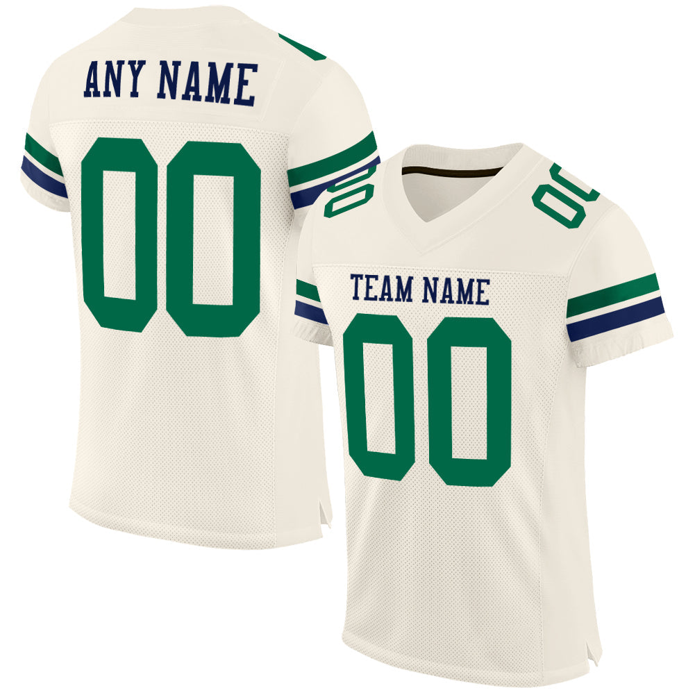 Custom Cream Kelly Green-Navy Mesh Authentic Football Jersey - Main View