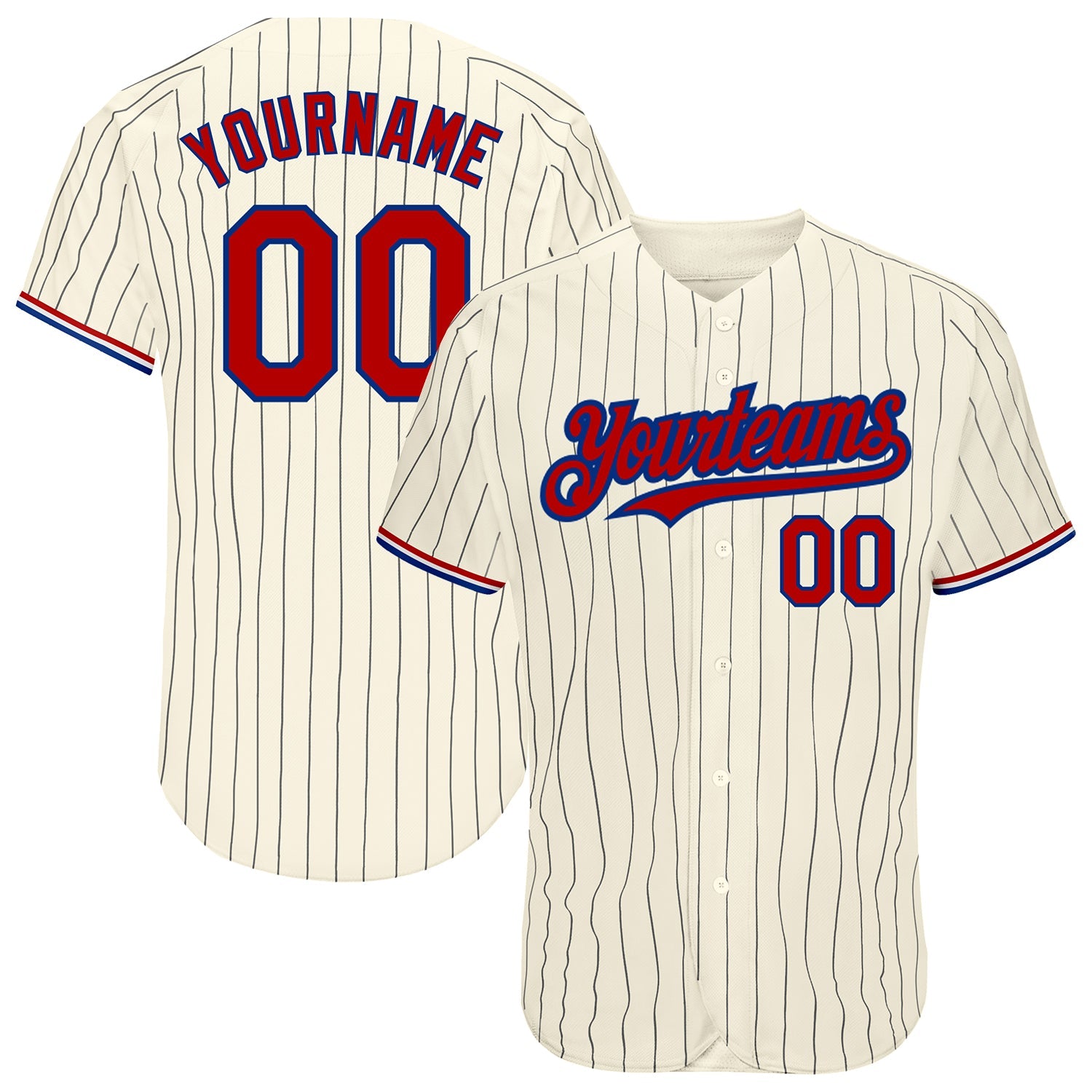 Custom Cream Black Pinstripe Red-Royal Authentic Baseball Jersey - Main View