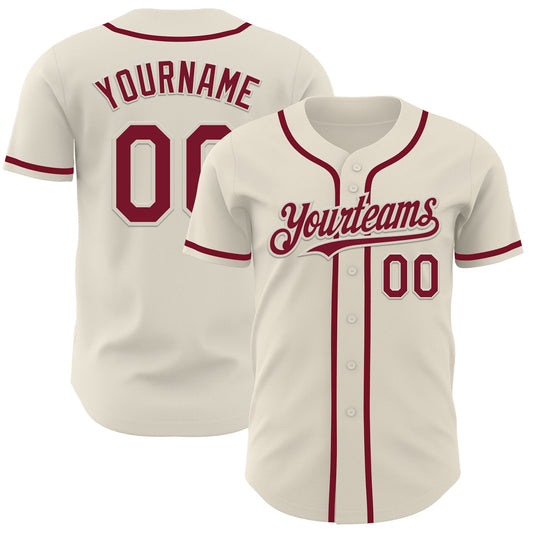 Custom Cream Crimson Authentic Baseball Jersey - Main View
