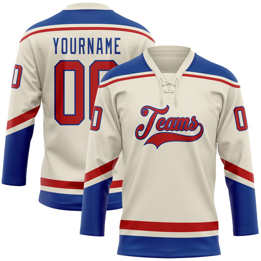 Custom Cream Red-Royal Hockey Lace Neck Jersey - Main View