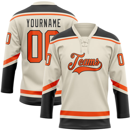 Custom Cream Orange-Black Hockey Lace Neck Jersey - Main View