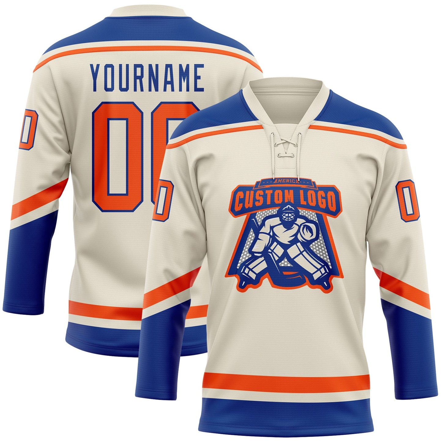 Custom Cream Orange-Royal Hockey Lace Neck Jersey view 2
