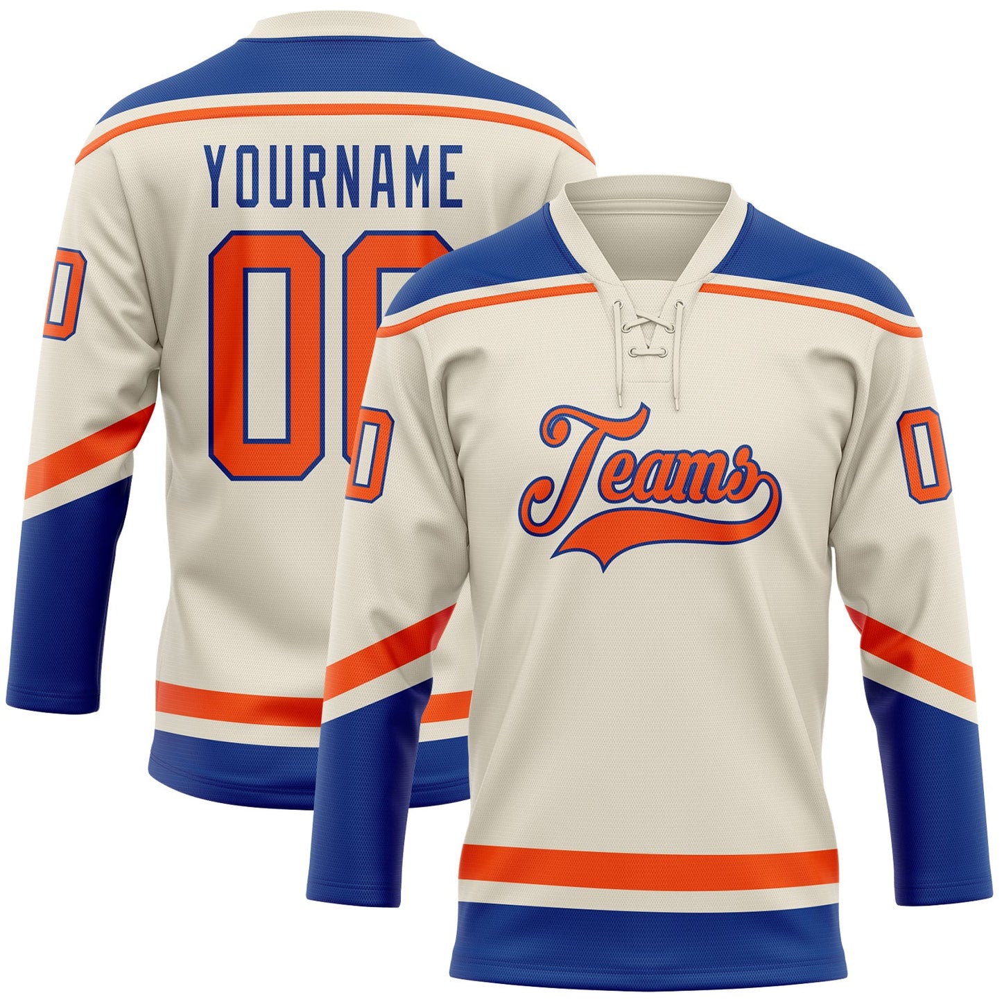 Custom Cream Orange-Royal Hockey Lace Neck Jersey - Main View