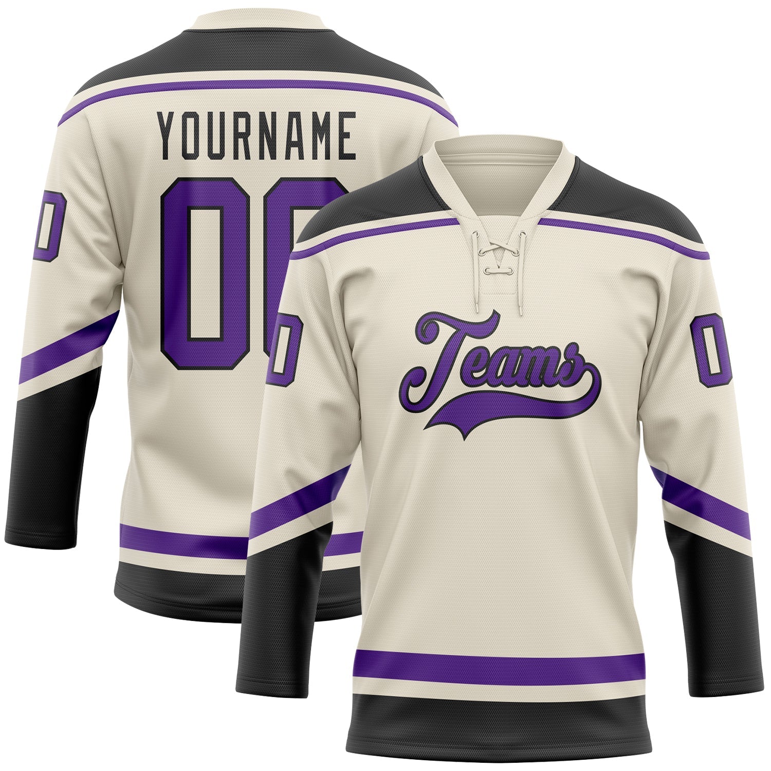 Custom Cream Purple-Black Hockey Lace Neck Jersey - Main View