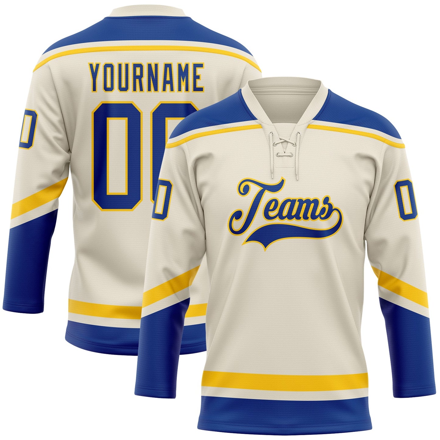 Custom Cream Royal-Yellow Hockey Lace Neck Jersey - Main View