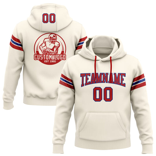 Custom Stitched Cream Red-Royal Football Pullover Sweatshirt Hoodie - Main View