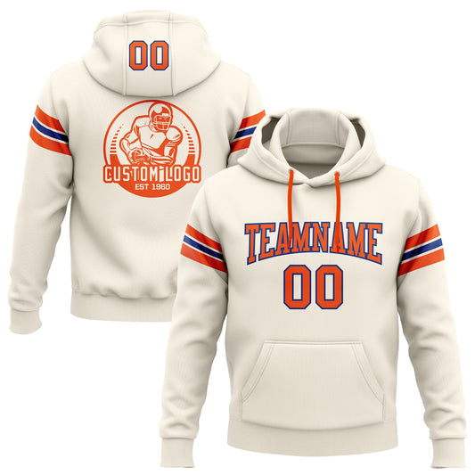 Custom Stitched Cream Orange-Royal Football Pullover Sweatshirt Hoodie - Main View