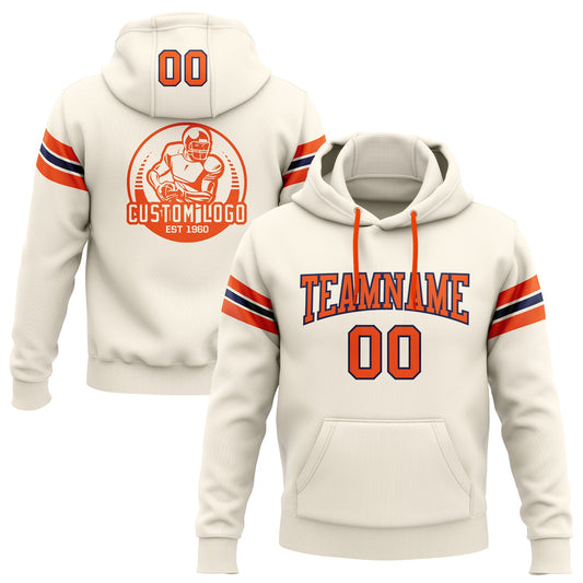 Custom Stitched Cream Orange-Navy Football Pullover Sweatshirt Hoodie - Main View
