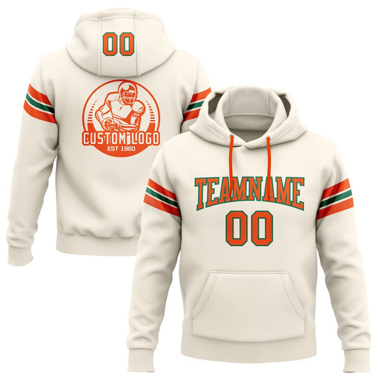 Custom Stitched Cream Orange-Kelly Green Football Pullover Sweatshirt Hoodie - Main View