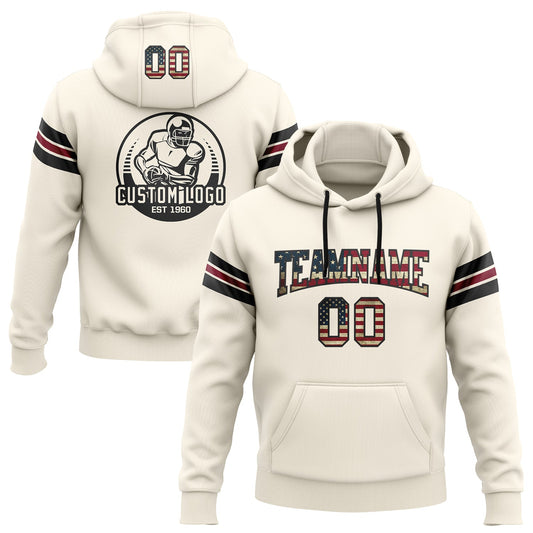Custom Stitched Cream Vintage USA Flag Black-Crimson Football Pullover Sweatshirt Hoodie - Main View