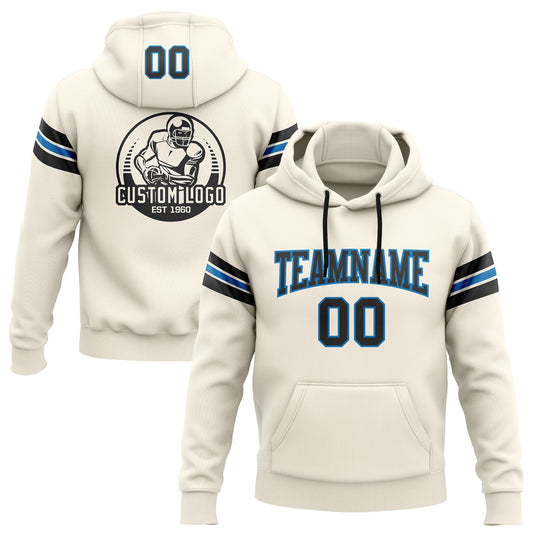 Custom Stitched Cream Black-Blue Football Pullover Sweatshirt Hoodie - Main View