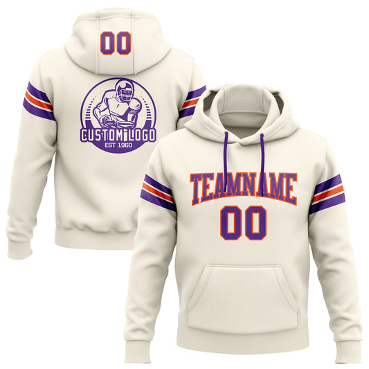 Custom Stitched Cream Purple-Orange Football Pullover Sweatshirt Hoodie - Main View