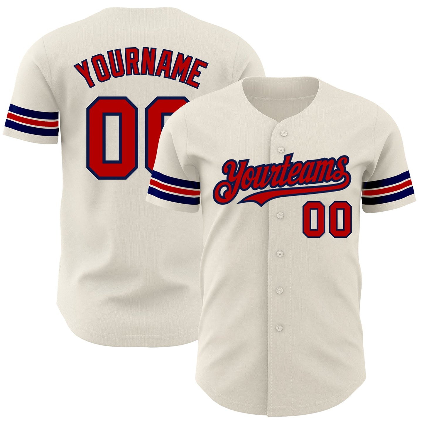 Custom Cream Red-Navy Authentic Baseball Jersey - Main View