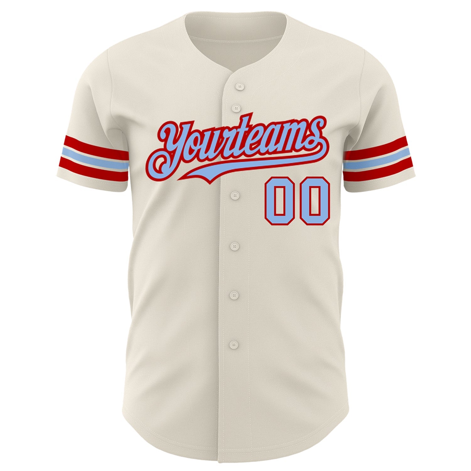 Custom Cream Light Blue-Red Authentic Baseball Jersey view 2