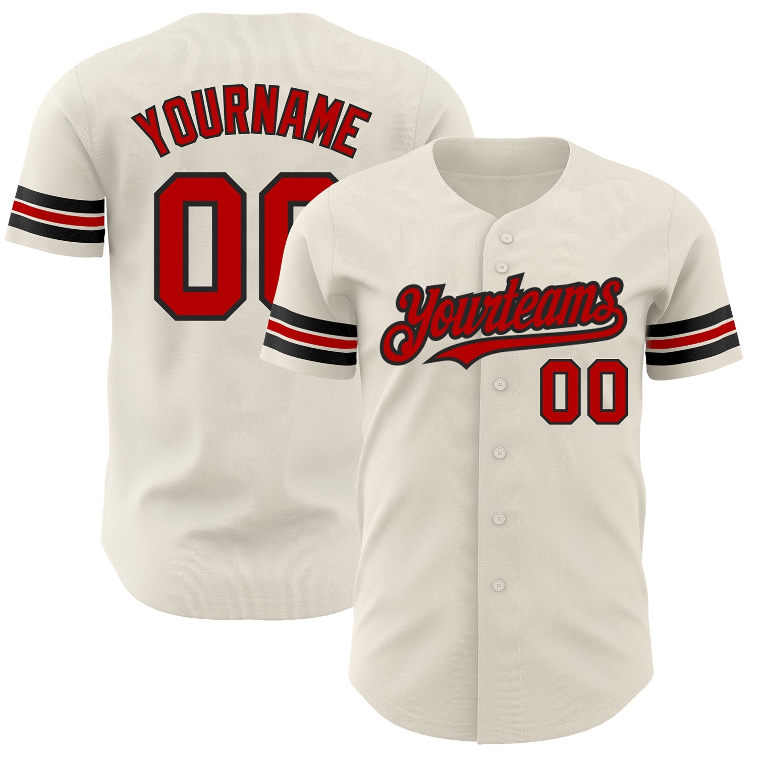 Custom Cream Red-Black Authentic Baseball Jersey - Main View