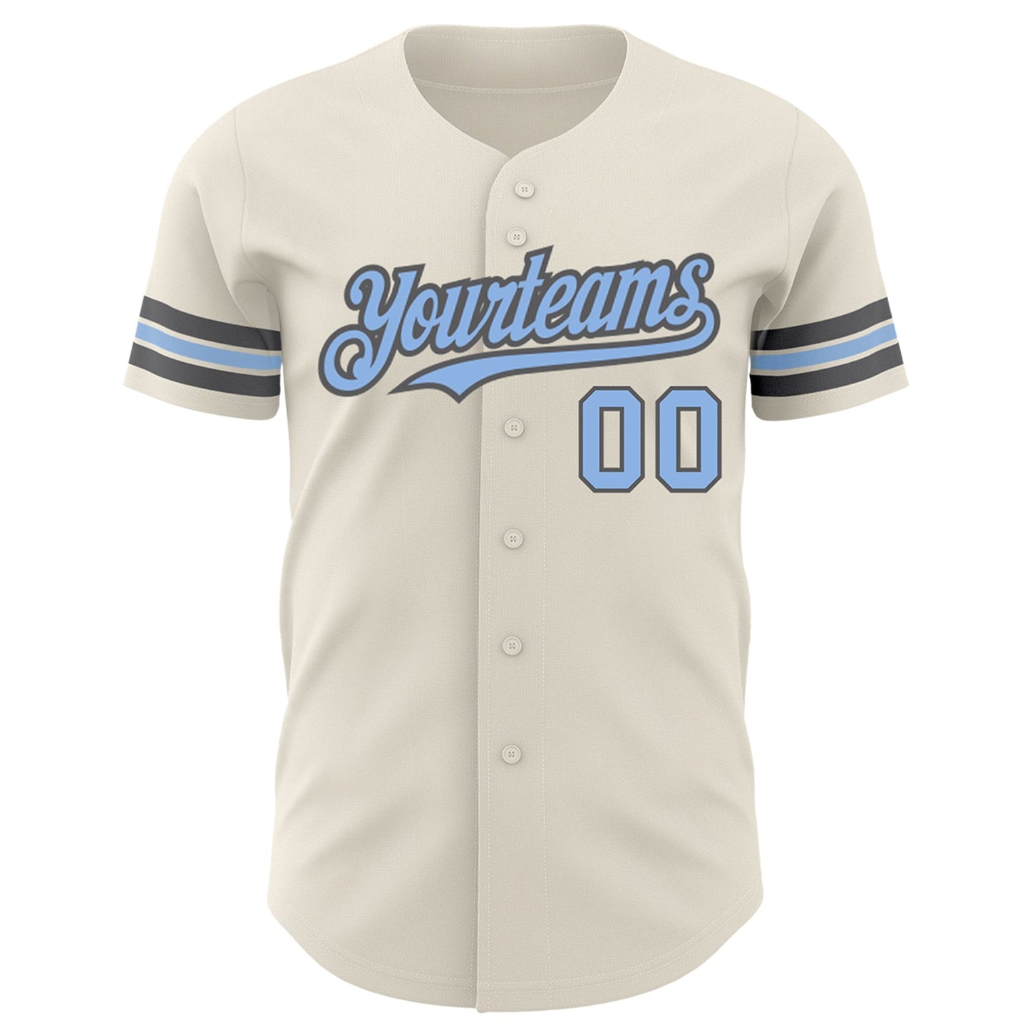 Custom Cream Light Blue-Steel Gray Authentic Baseball Jersey view 2