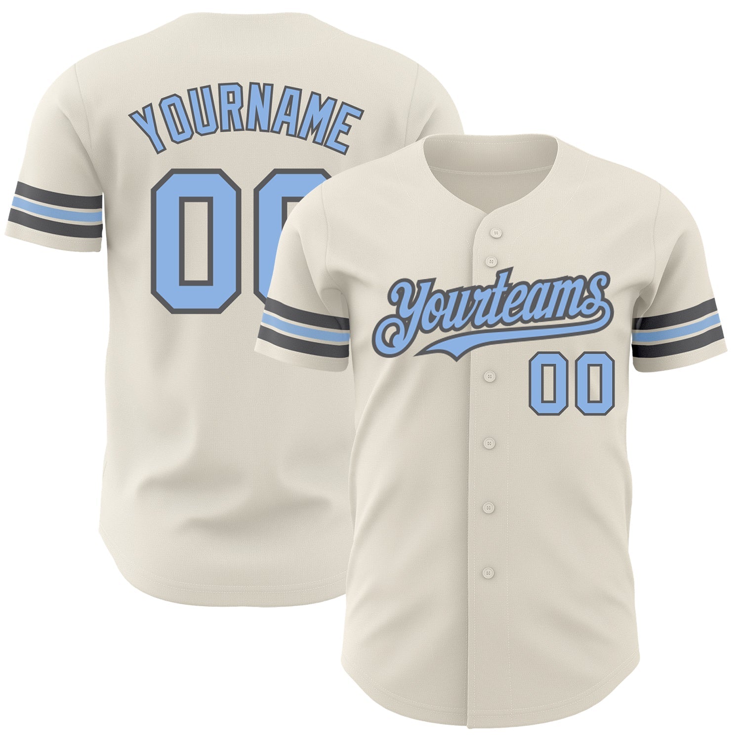 Custom Cream Light Blue-Steel Gray Authentic Baseball Jersey - Main View