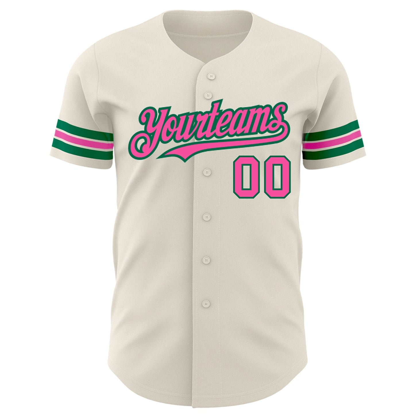 Custom Cream Pink-Kelly Green Authentic Baseball Jersey view 2