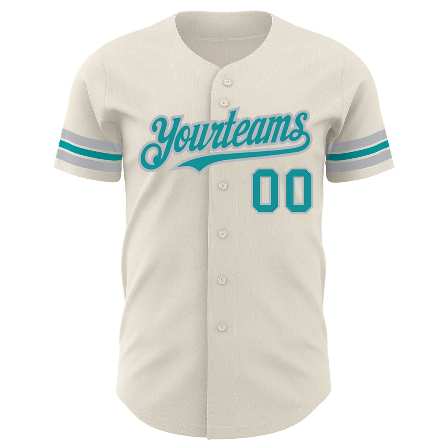Custom Cream Teal-Gray Authentic Baseball Jersey view 2