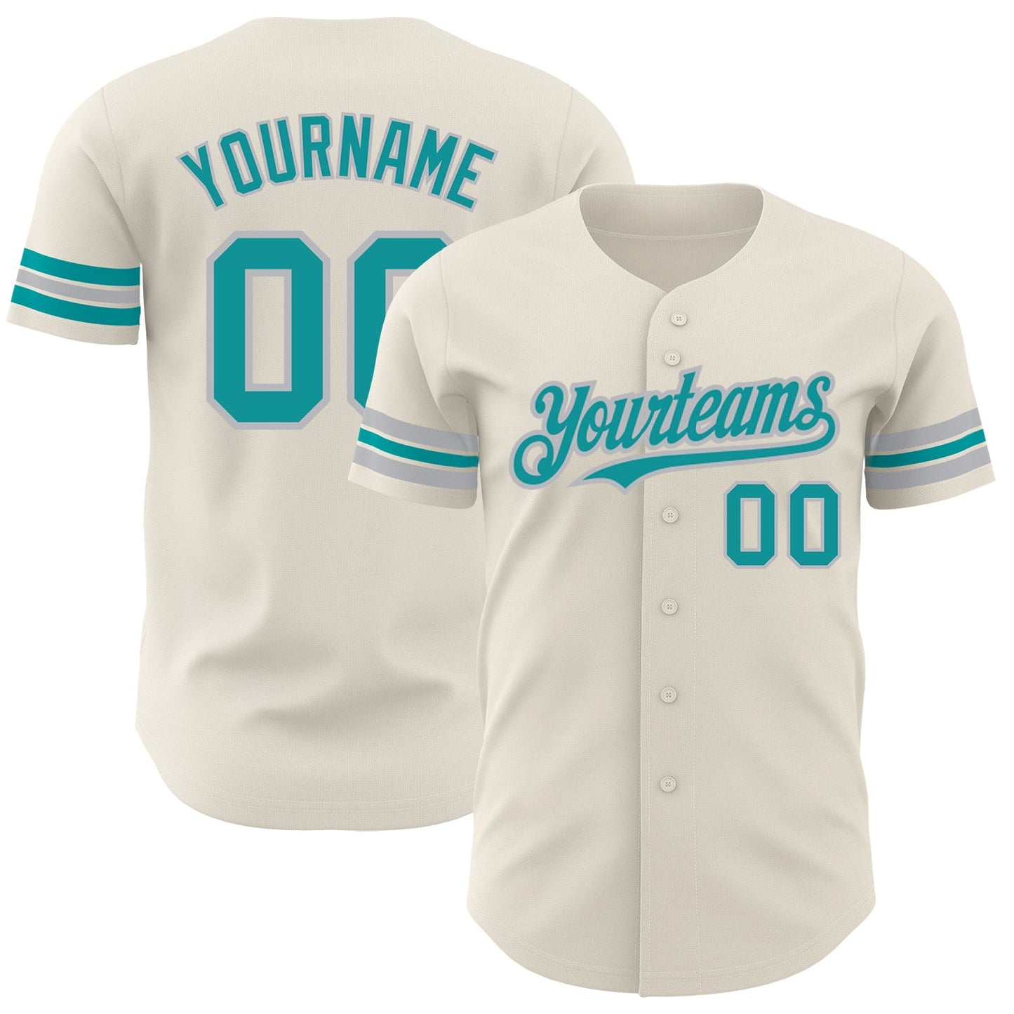 Custom Cream Teal-Gray Authentic Baseball Jersey - Main View