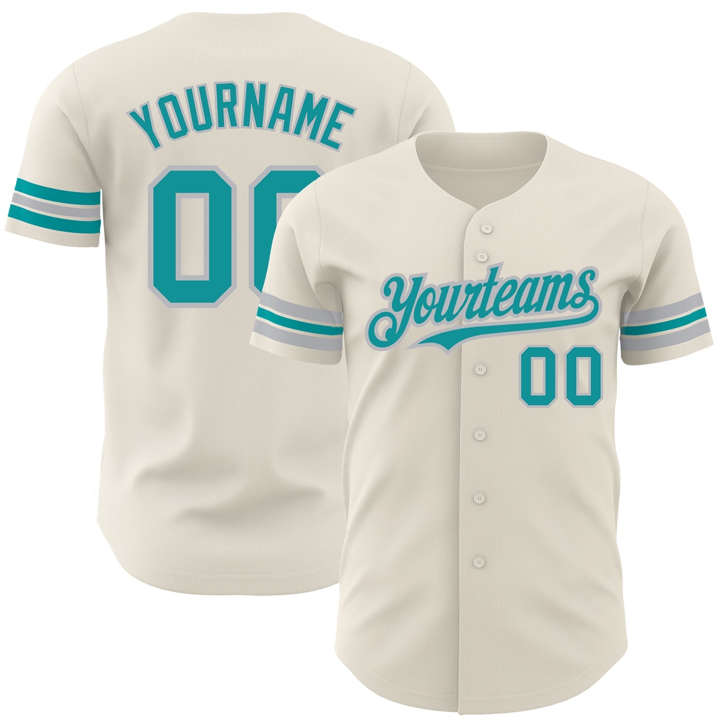 Custom Cream Teal-Gray Authentic Baseball Jersey - Main View