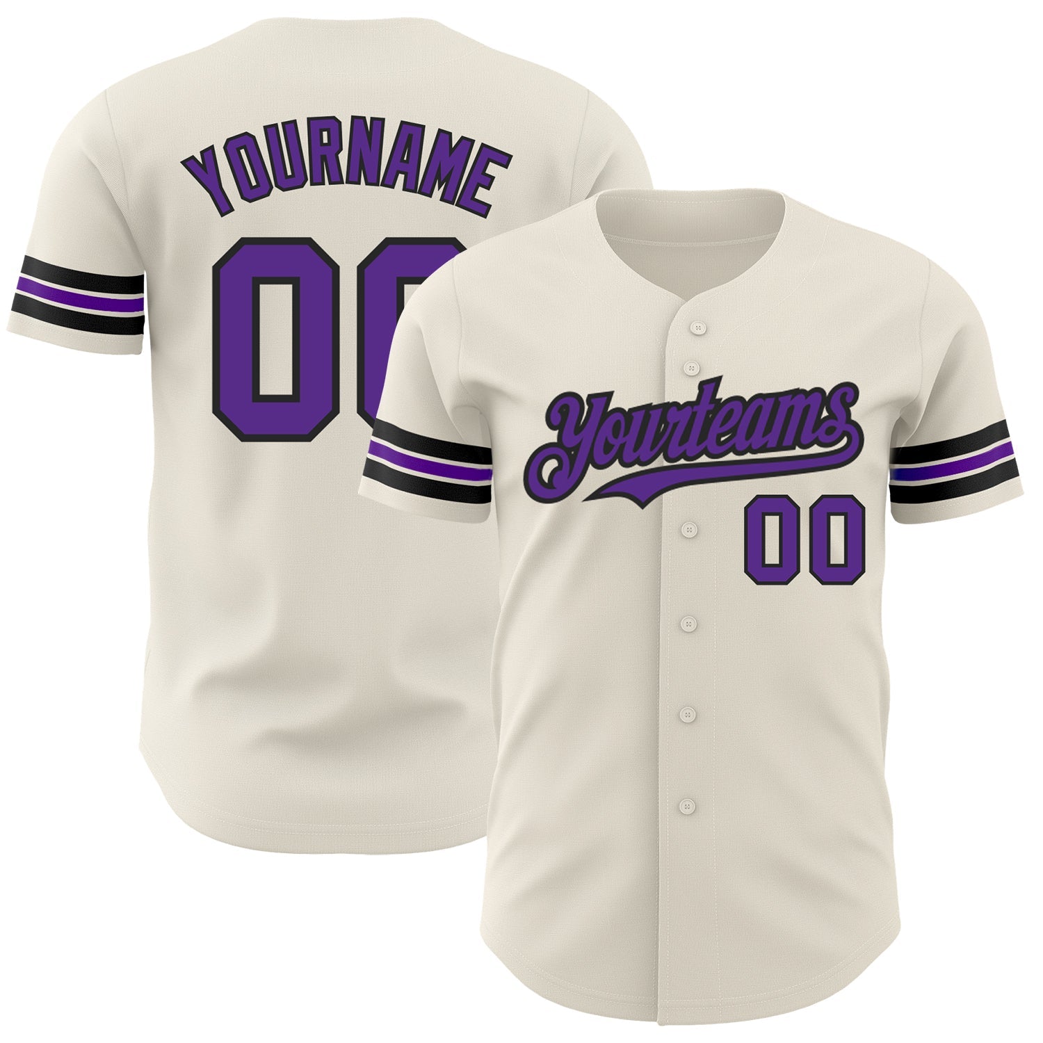 Custom Cream Purple-Black Authentic Baseball Jersey - Main View