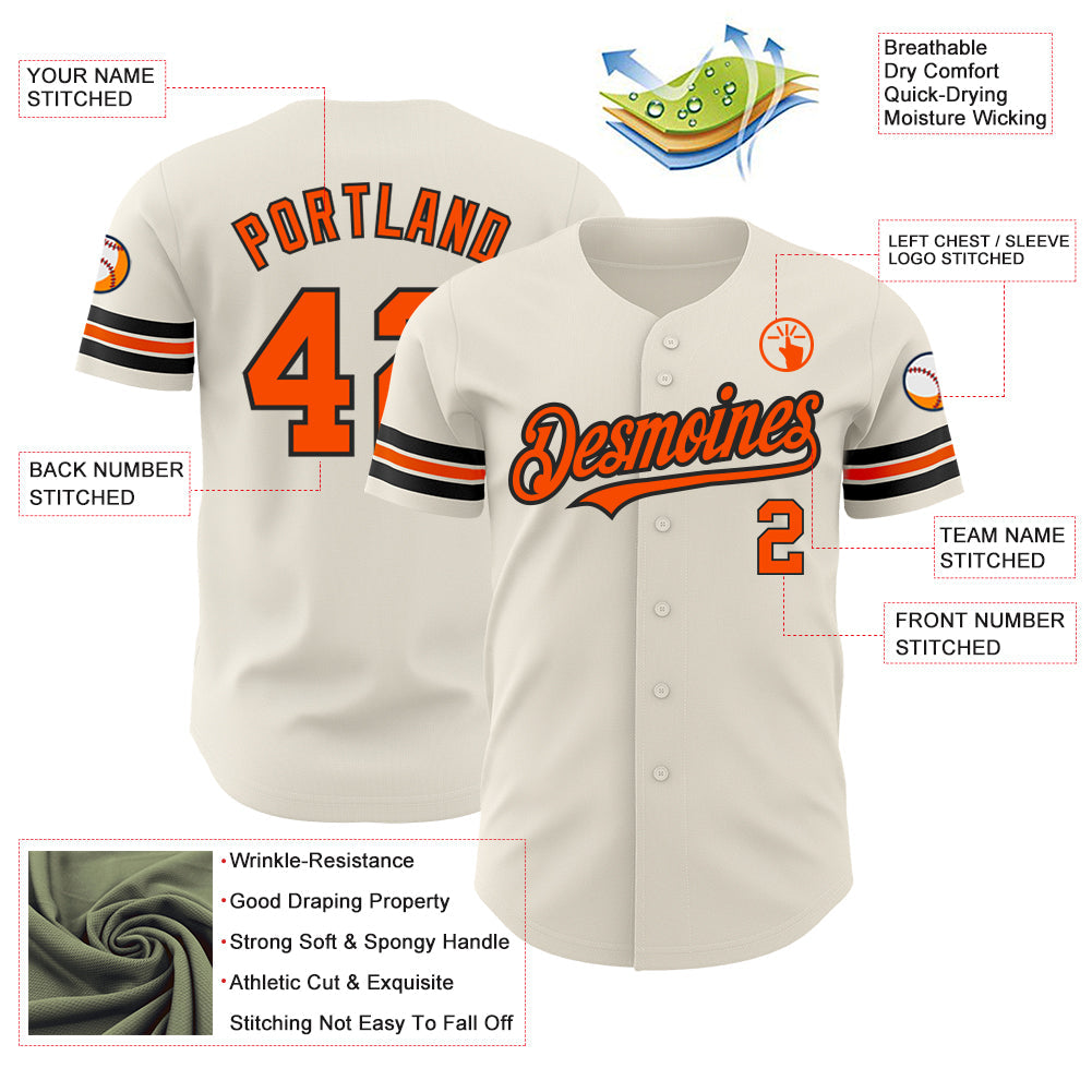 Custom Cream Orange-Black Authentic Baseball Jersey view 3
