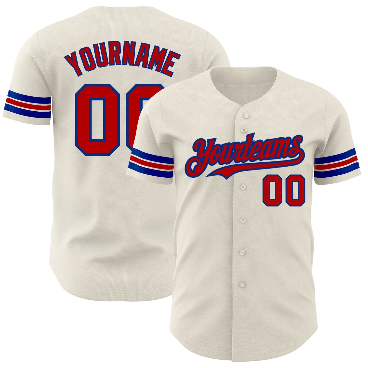 Custom Cream Red-Royal Authentic Baseball Jersey - Main View