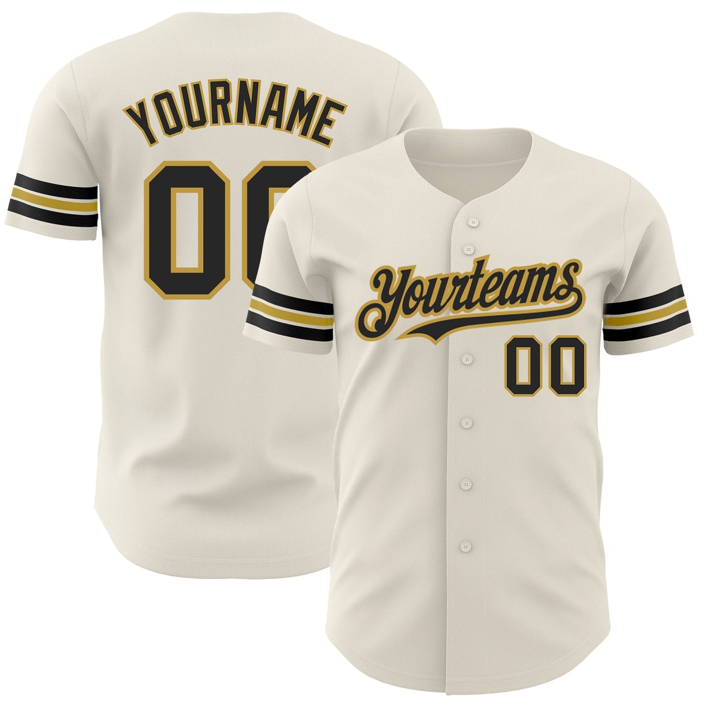 Custom Cream Black-Old Gold Authentic Baseball Jersey - Main View