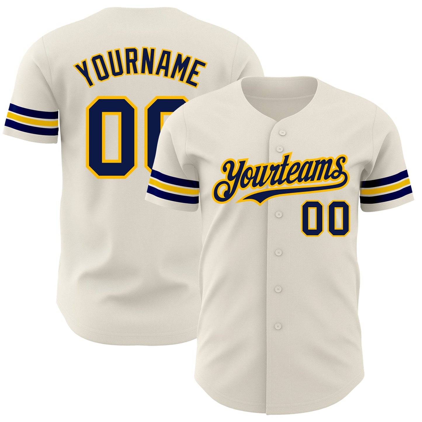 Custom Cream Navy-Gold Authentic Baseball Jersey - Main View