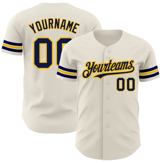 Custom Cream Navy-Gold Authentic Baseball Jersey - Main View