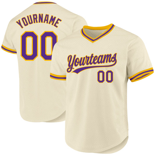Custom Cream Purple-Gold Authentic Throwback Baseball Jersey - Main View
