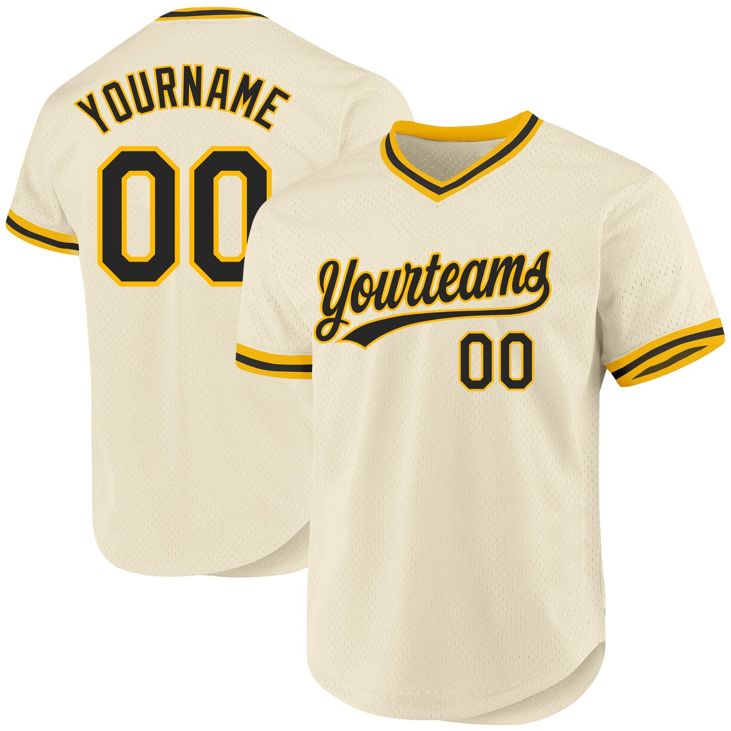 Custom Cream Black-Gold Authentic Throwback Baseball Jersey - Main View