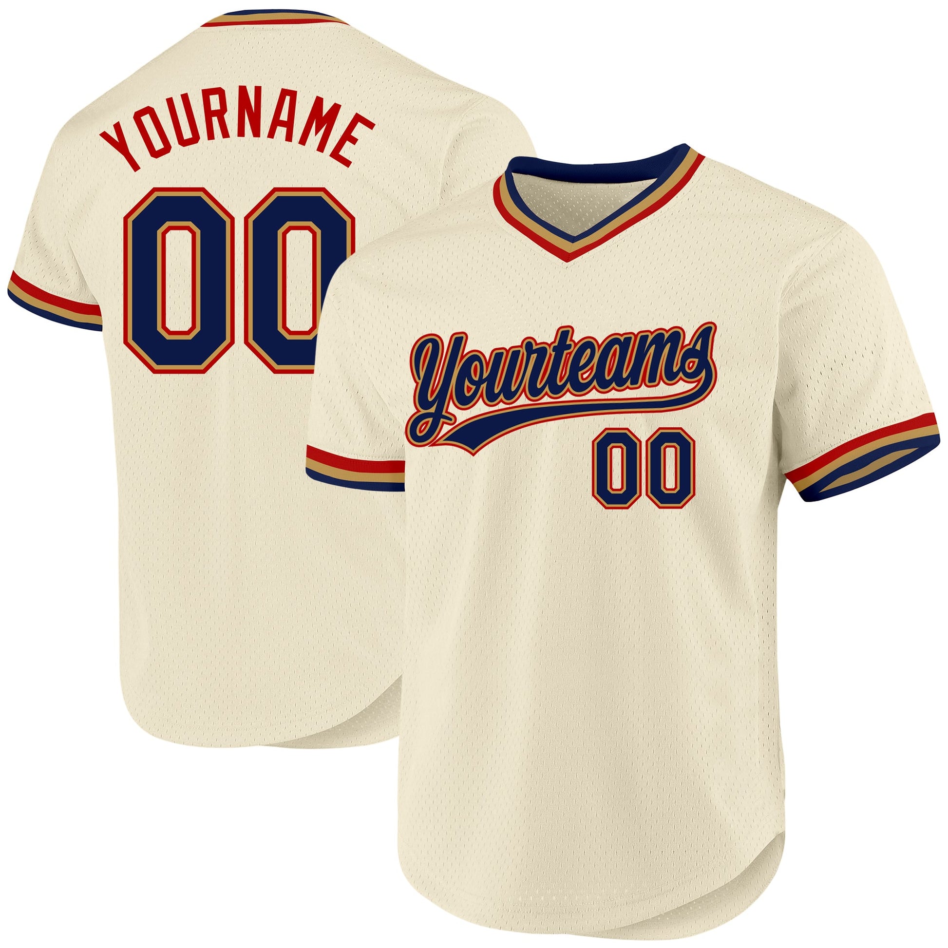 Custom Cream Navy Old Gold-Red Authentic Throwback Baseball Jersey - Main View