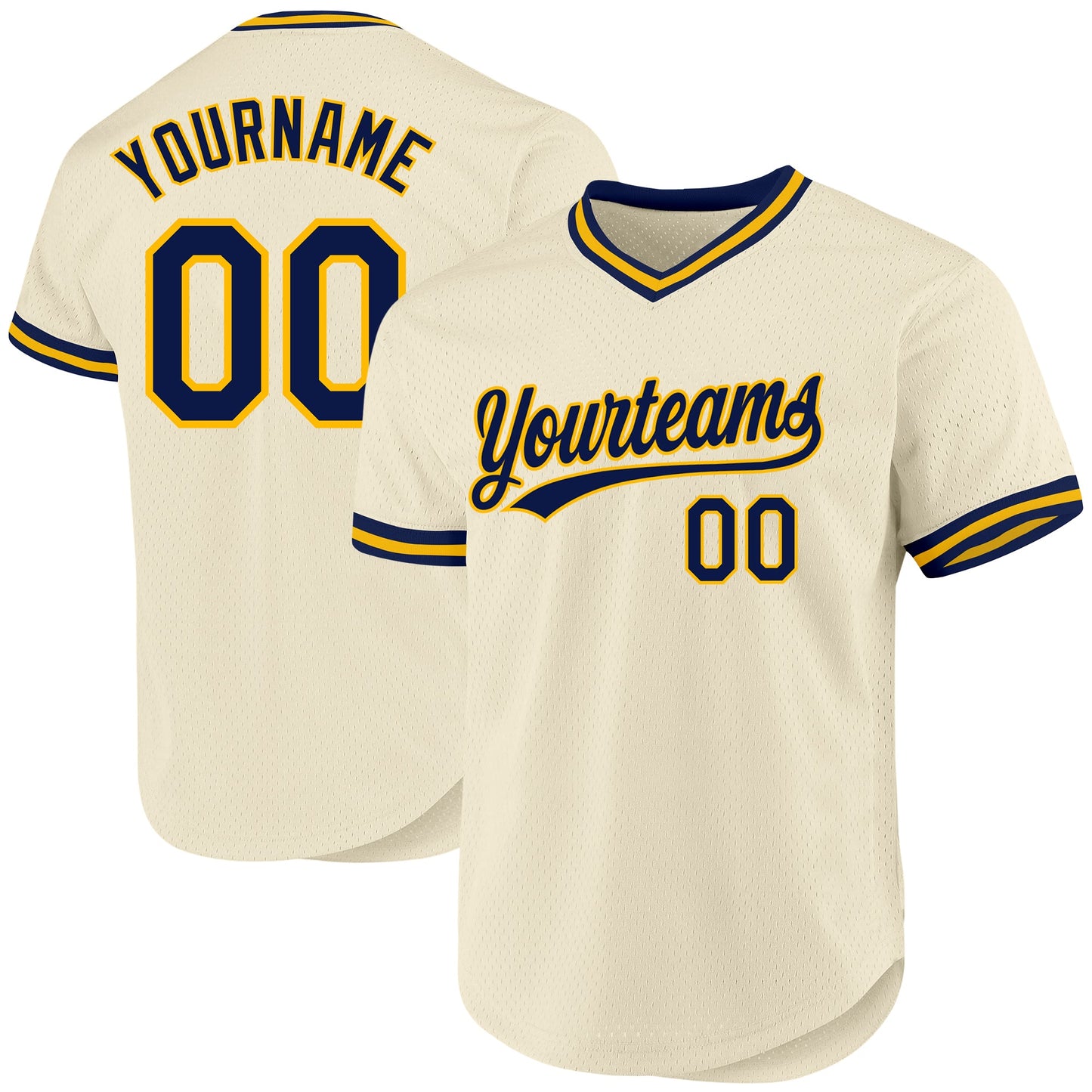 Custom Cream Navy-Gold Authentic Throwback Baseball Jersey - Main View