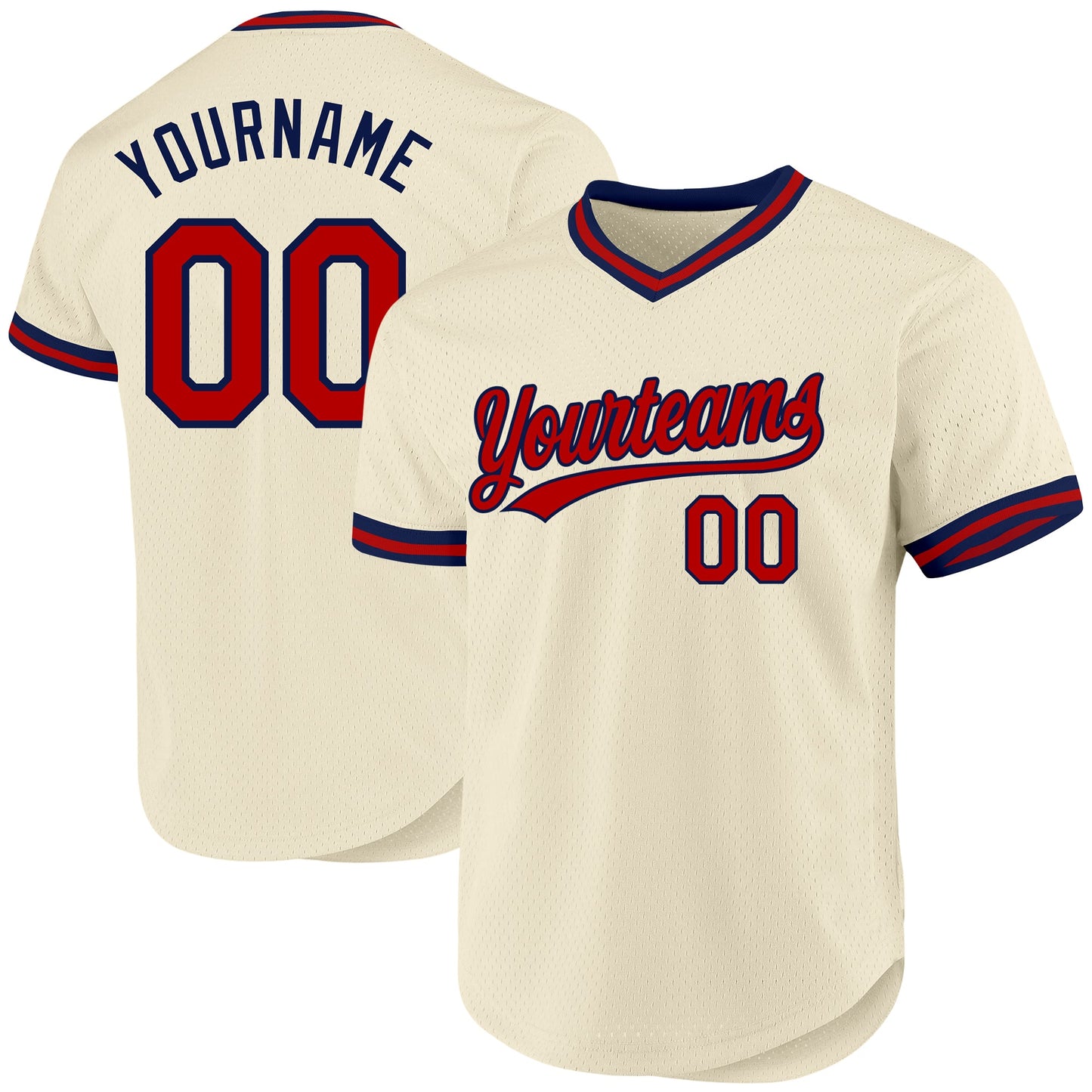 Custom Cream Red-Navy Authentic Throwback Baseball Jersey - Main View