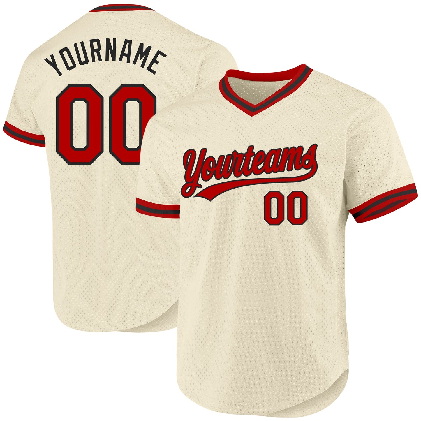 Custom Cream Red-Black Authentic Throwback Baseball Jersey - Main View