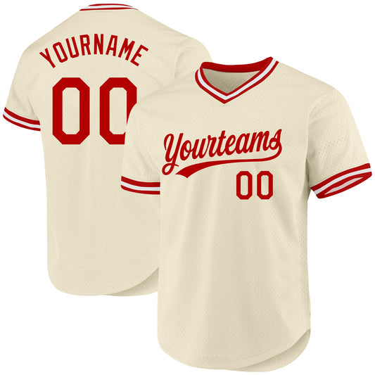Custom Cream Red-White Authentic Throwback Baseball Jersey - Main View