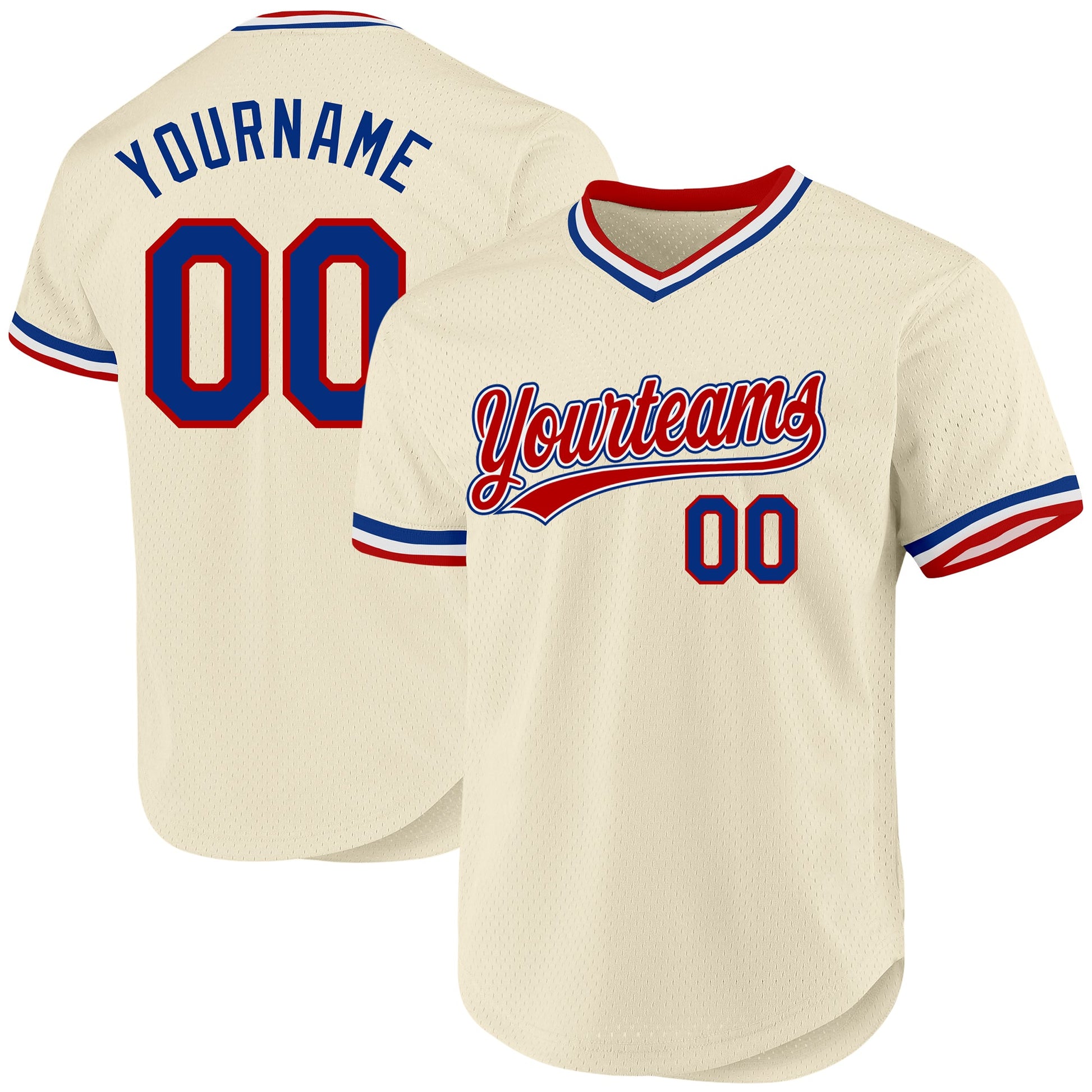 Custom Cream Royal Red-White Authentic Throwback Baseball Jersey - Main View