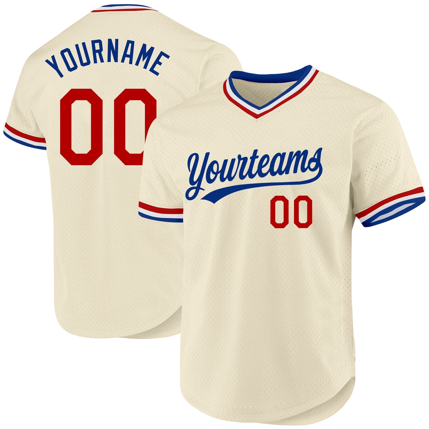 Custom Cream Red Royal-White Authentic Throwback Baseball Jersey - Main View