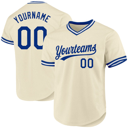 Custom Cream Royal-White Authentic Throwback Baseball Jersey - Main View