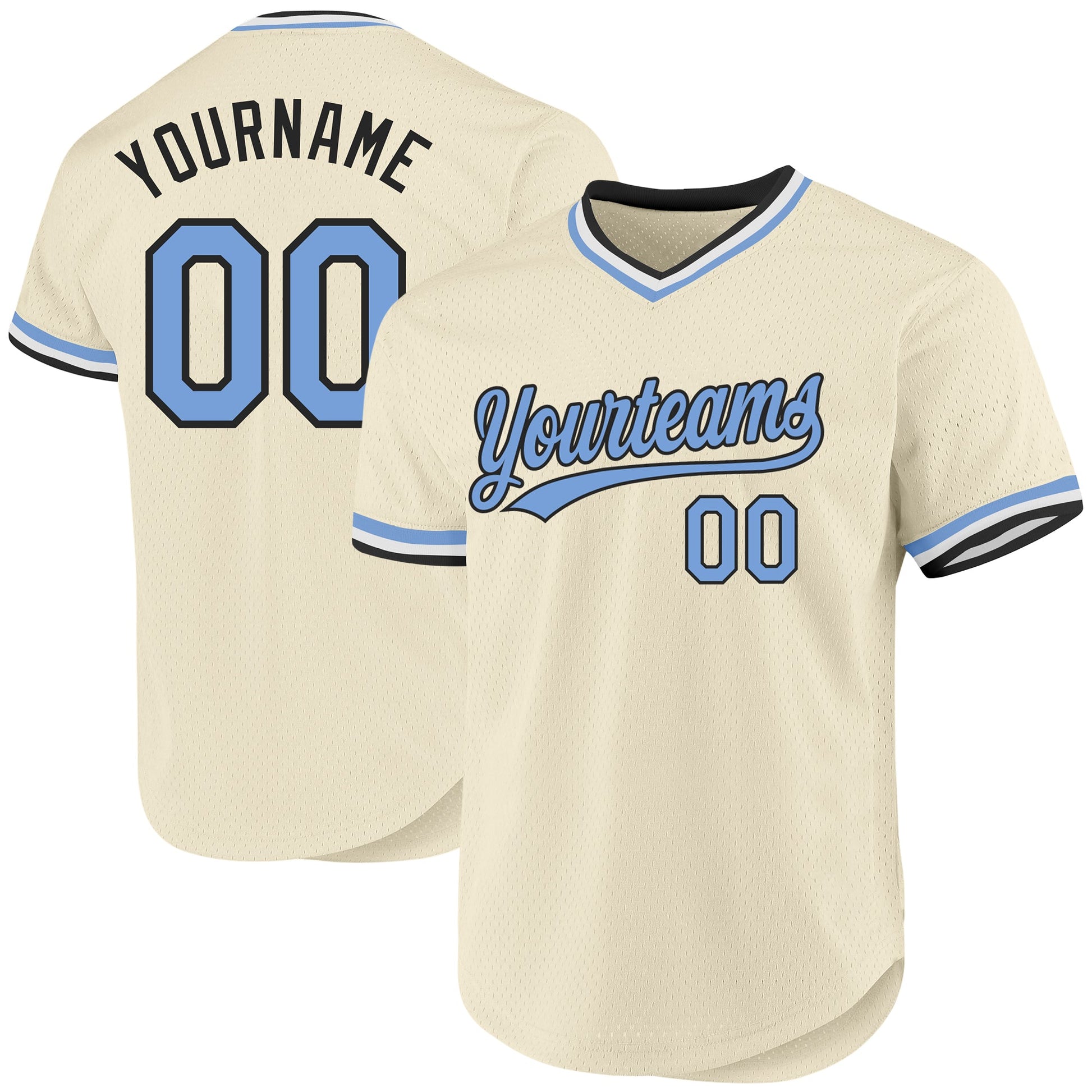 Custom Cream Light Blue-Black Authentic Throwback Baseball Jersey - Main View