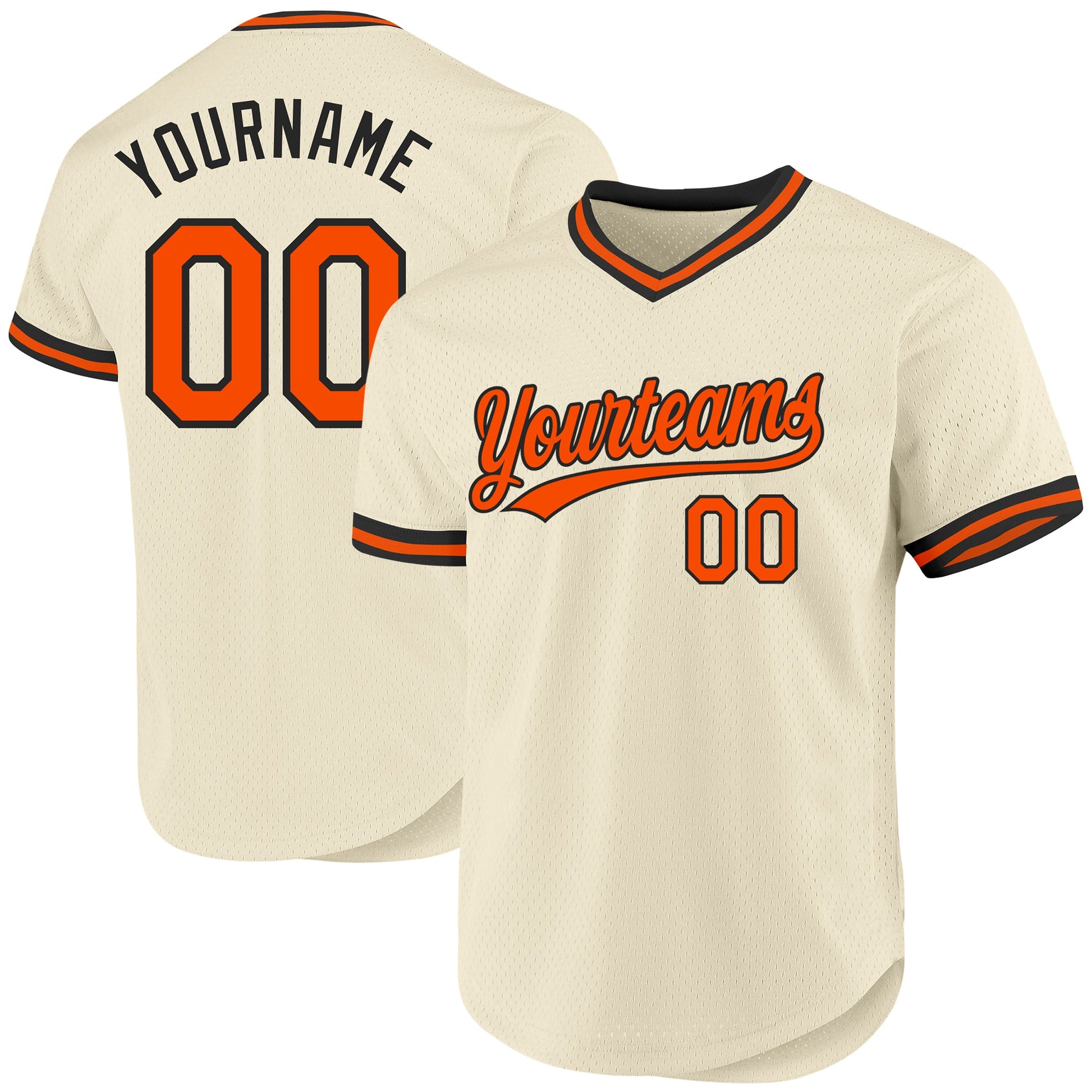 Custom Cream Orange-Black Authentic Throwback Baseball Jersey - Main View