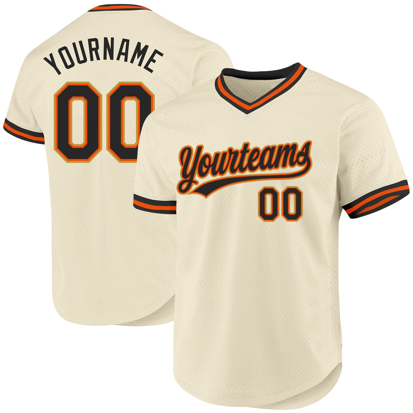 Custom Cream Black Orange-Old Gold Authentic Throwback Baseball Jersey - Main View