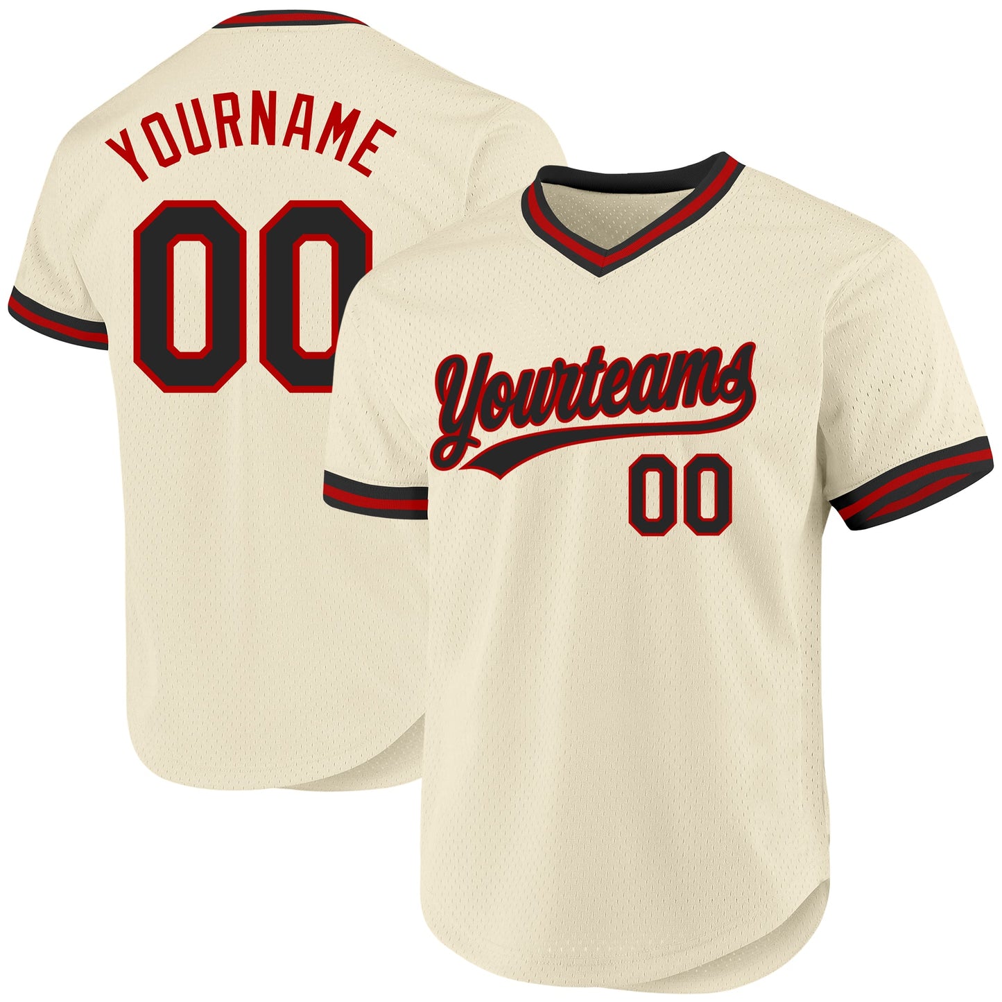 Custom Cream Black-Red Authentic Throwback Baseball Jersey - Main View