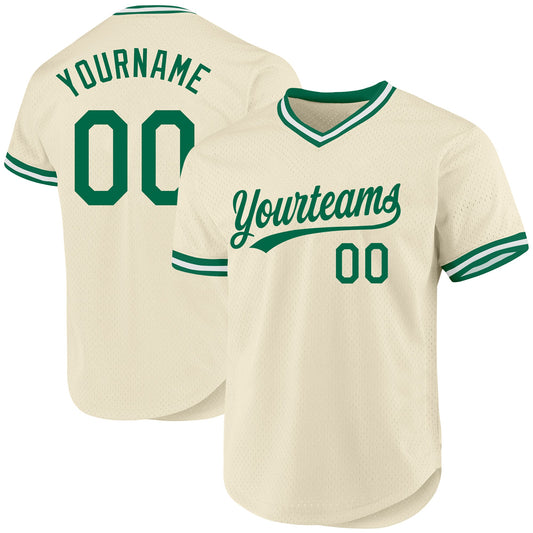 Custom Cream Kelly Green-White Authentic Throwback Baseball Jersey - Main View