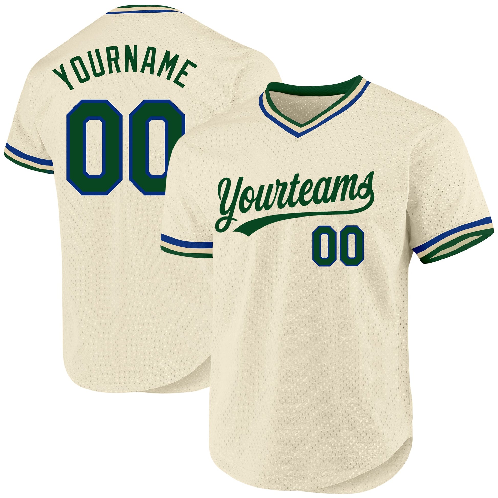 Custom Cream Green-Royal Authentic Throwback Baseball Jersey - Main View
