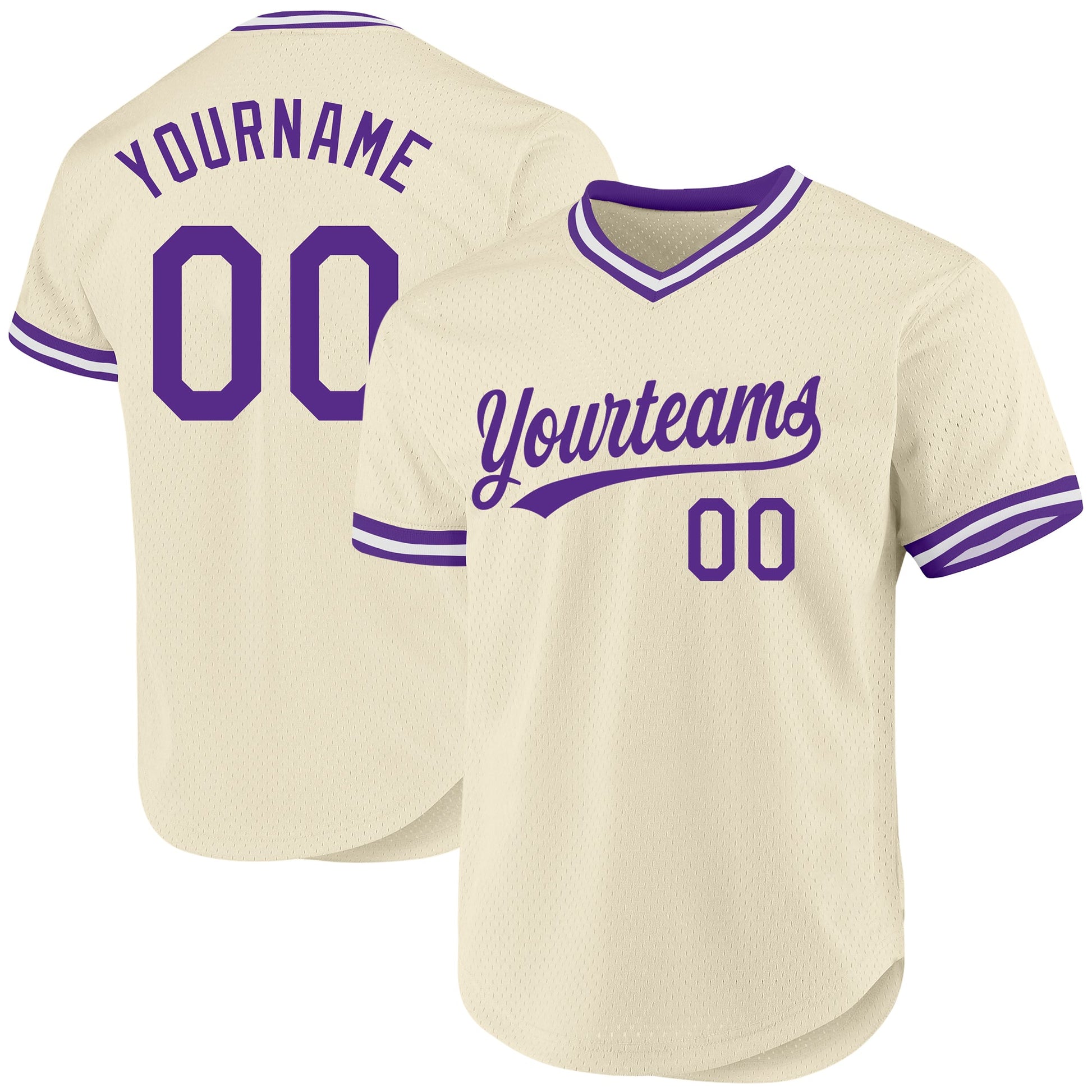 Custom Cream Purple-White Authentic Throwback Baseball Jersey - Main View